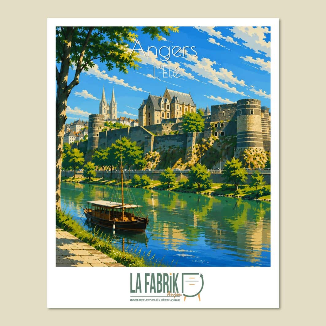 Affiche Angers Été avec le château et la Maine