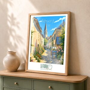 Affiche rétro du village de Béhuard en été