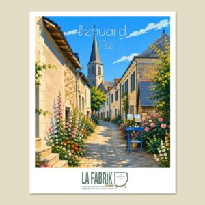Affiche Béhuard Été avec une ruelle fleurie