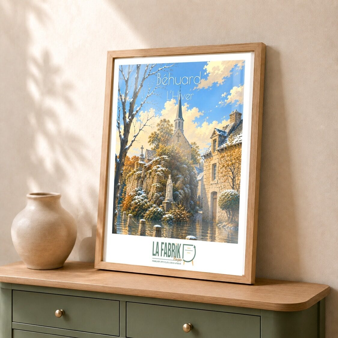 Affiche rétro du village de Béhuard en hiver
