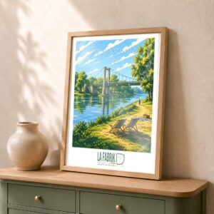 Affiche rétro du pont de Bouchemaine en été
