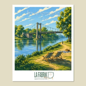 Affiche Bouchemaine Été avec le pont et les bords de Maine