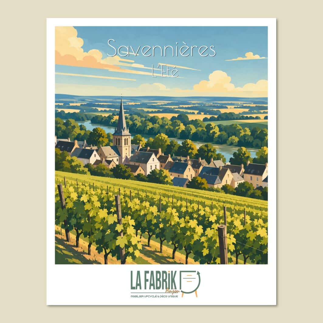 Affiche Savennières Été avec les vignes et la Loire