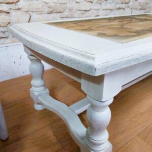 Table relookée patine blanche